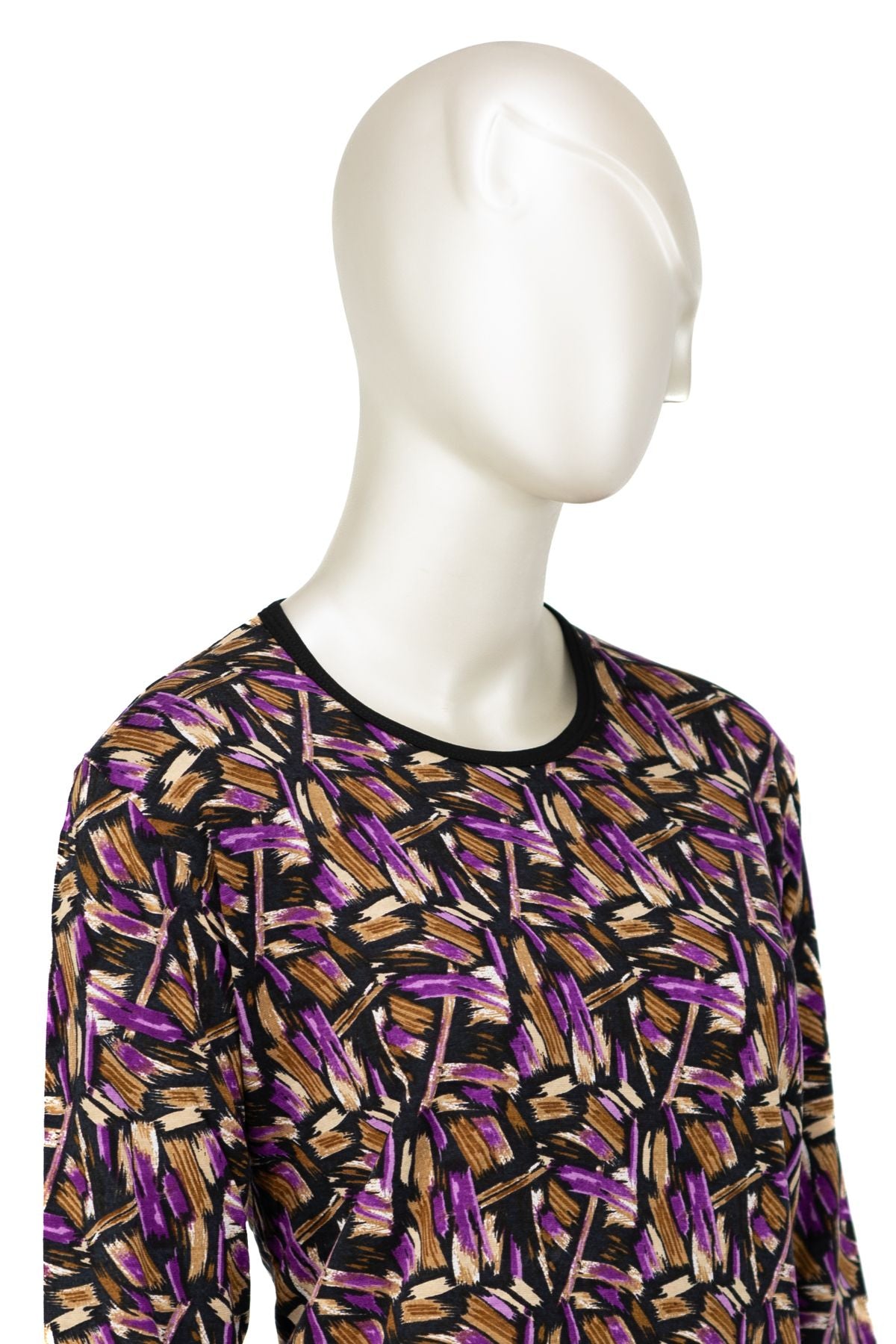 Kadın Turlu Viskon Penye Kumaş Anne Bluz Yasemen Desenli Uzun Kollu Tam Kalıp Likralı